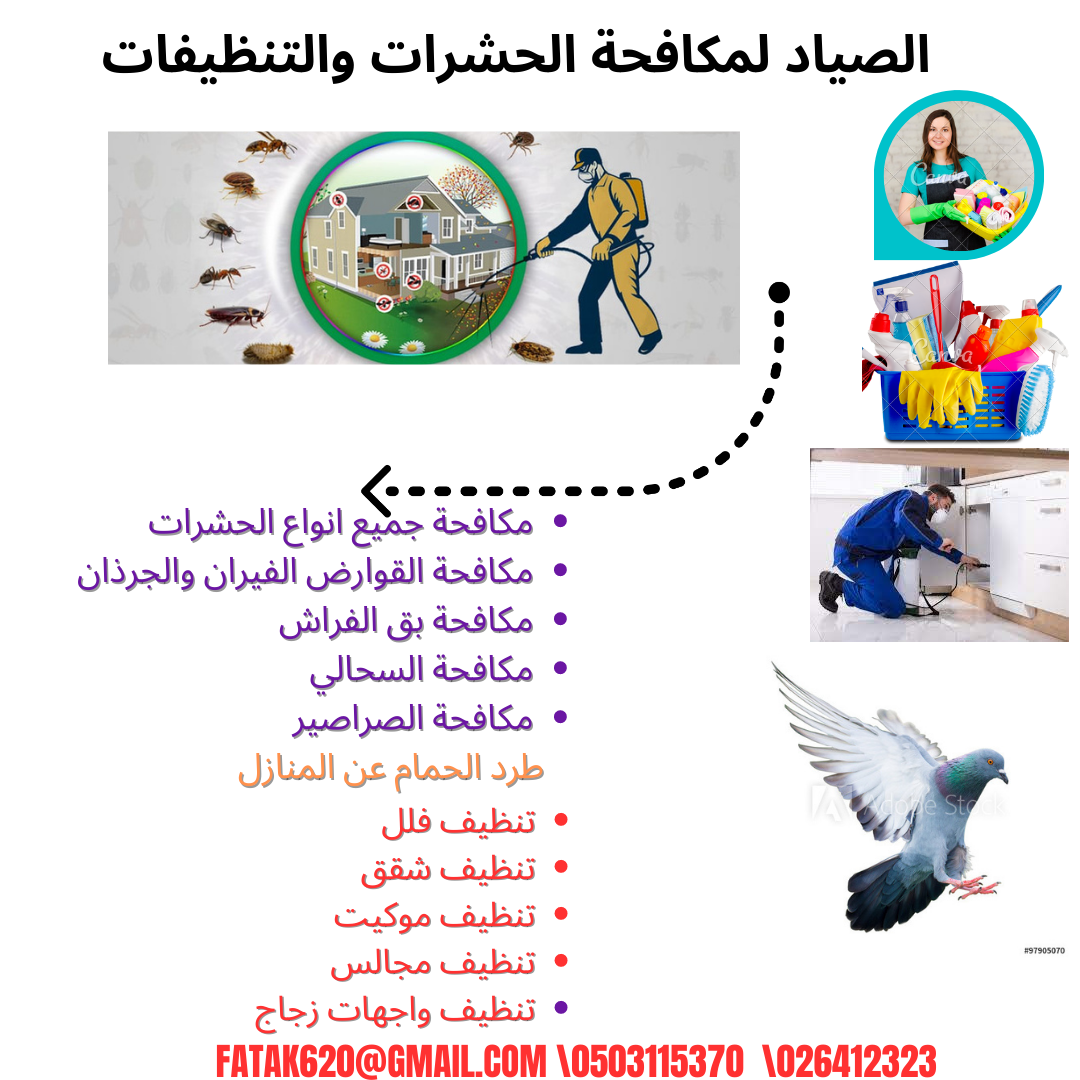 مكافحة الحمام و طرد الحمام عن المنازل والشبابيك نهائيا تركيب شبك للمناور لمنع الحمام طاردالحمام عن القرميد تركيب أقراص طارده للحمام عن الشبابيك تركيب طارد الحمام والتخلص منه نهائيا تركيب اشواك طاردة للحمام ومانع الحمام من الجلوس على أطراف البناء ويحمي منزلك من الحمام لئن الحمام ينقل بعض الأمراض والحشرات الصغيرة إلى المنازل تركيب الأشواك الحمام يمنع وجود الحمام علي المنزل شركة متخصصة في مكافحة الحمام عن طريق أساليب مبتكرة حول المنزل يمنع الحمام من تشويه منزل من بقايا اوساخ الطيور